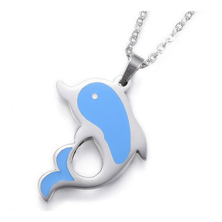 304 Stainless Steel Pendant Necklace Enamel Dolphin Silver Color 18" A256