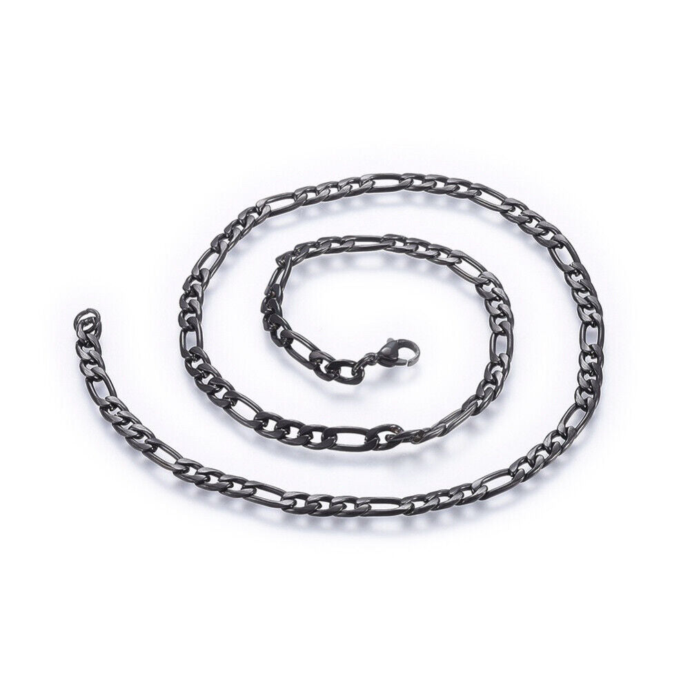 Stainless Steel Figaro Link Necklaces Lobster Black 20" 51cm Lobster Clasp Z564