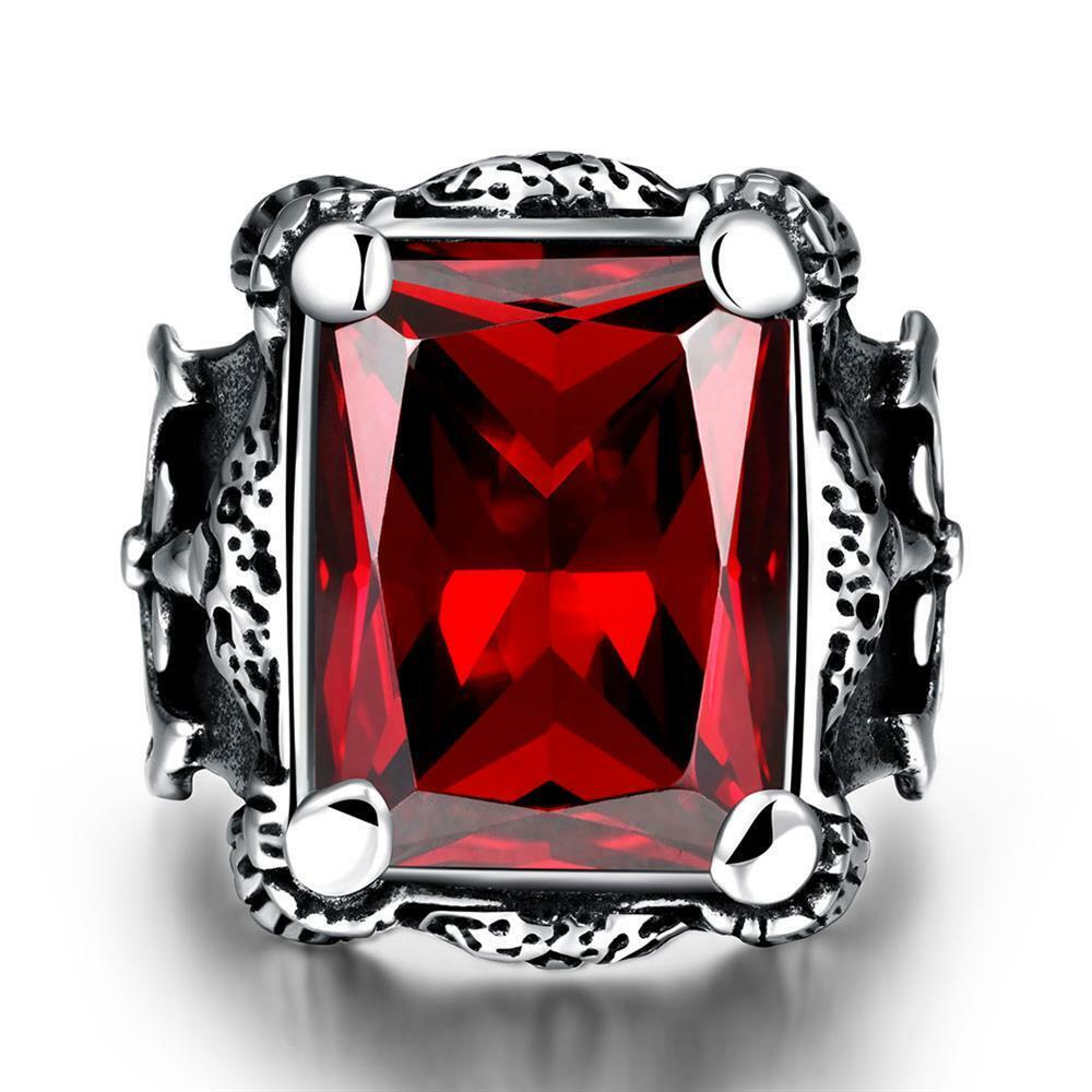 Stainless Steel Antique Gothic Biker Tribal Ring Black Red Men's Unisex B231