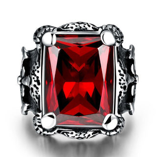 Stainless Steel Antique Gothic Biker Tribal Ring Black Red Men's Unisex B231
