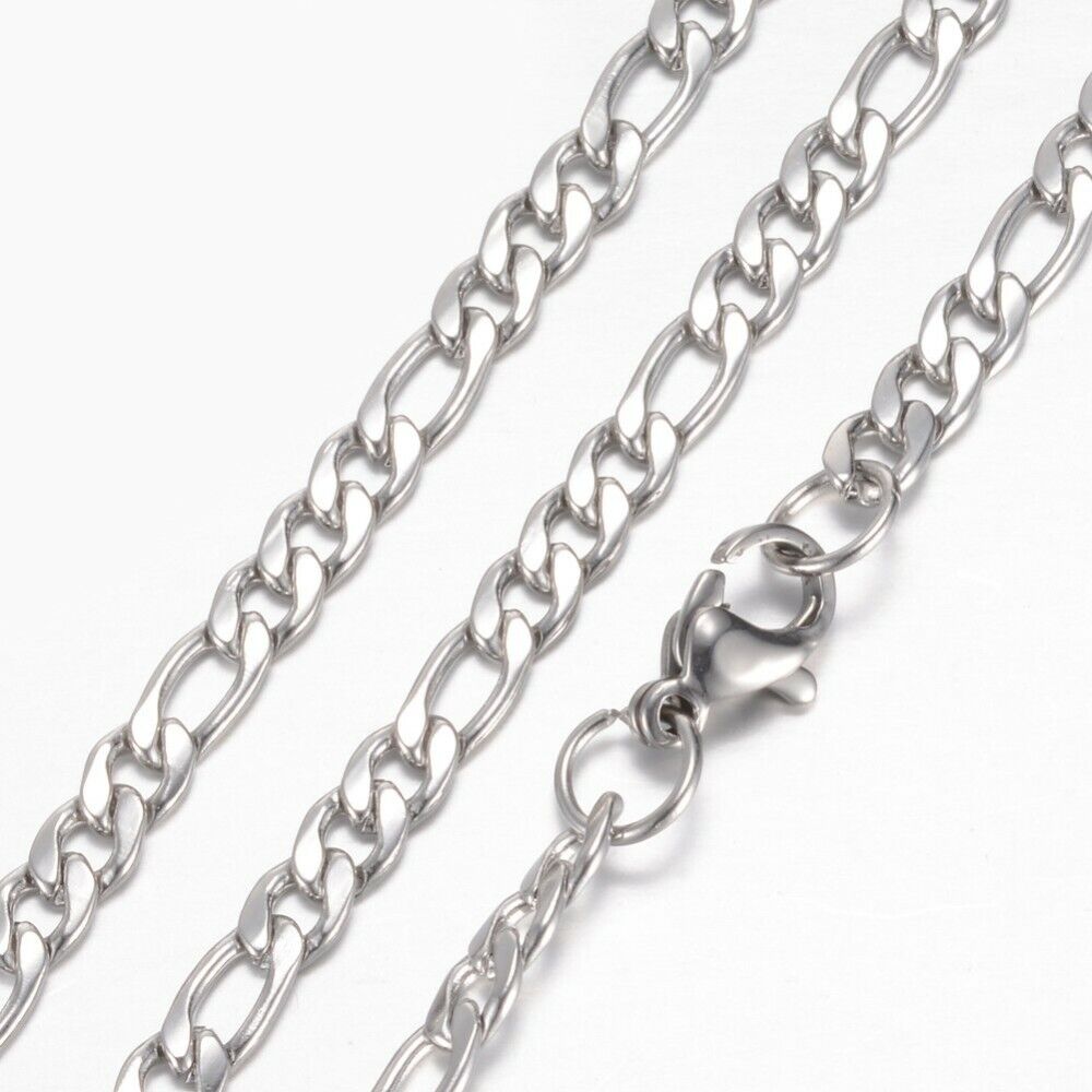Stainless Steel Figaro Chain Necklace Lobster Clasp Silver 19.6" 4mm P107