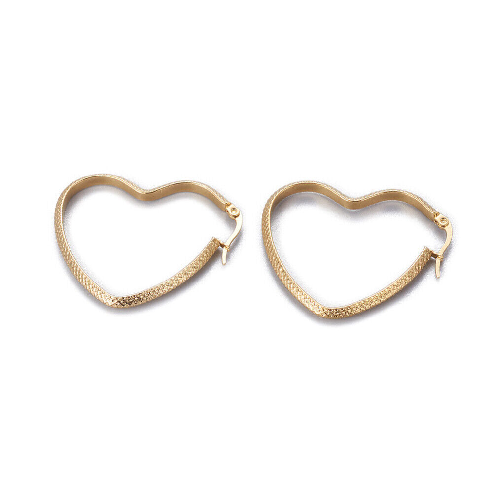 201 Stainless Steel Hoop Earrings Heart Gold 43x33x3mm Pin 1.4mm P572