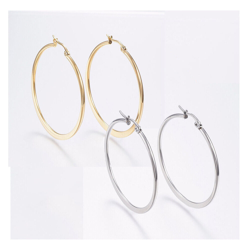 Stainless Steel Hoop Earrings Stainless Steel Gold Silver 1.8" Inch 1mm P205