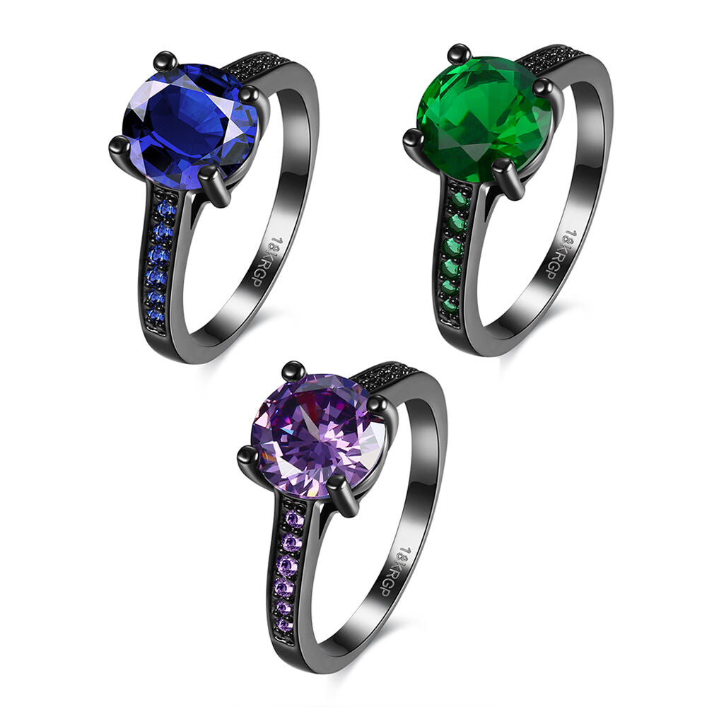 Gold Plated Black Gunmetal P Fashion Ring AAA Zirconia Women B315