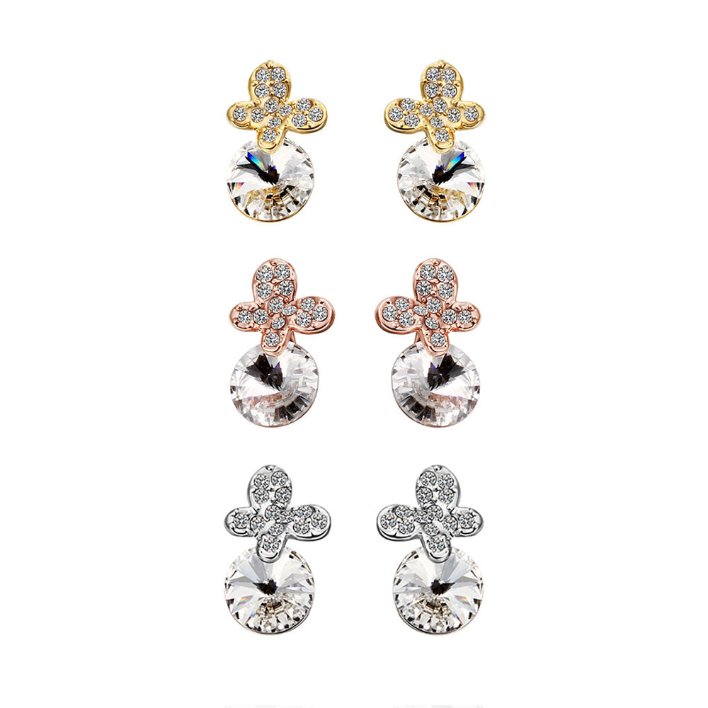 Rose Gold Platinum Plated Earrings Stud AAA Zirconia Push Back .4" L296