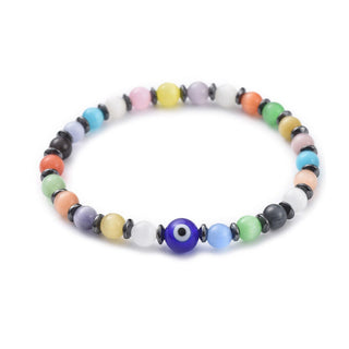 Cat Eye Stretch Bracelet NonMagnetic Hematite Handmade Evil Eye Adjustable Z128