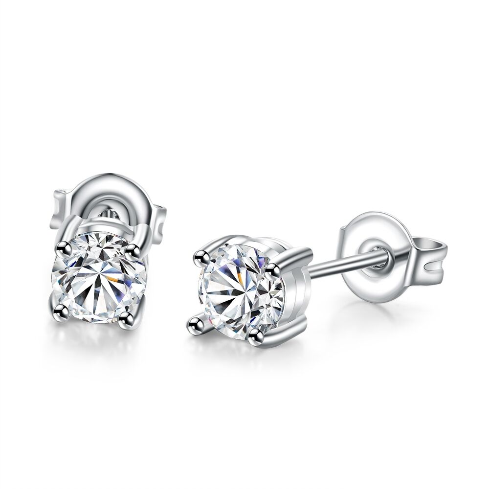 Platinum Earrings Stud AAA Zirconia Push Back Antiallergic 0.18" L162