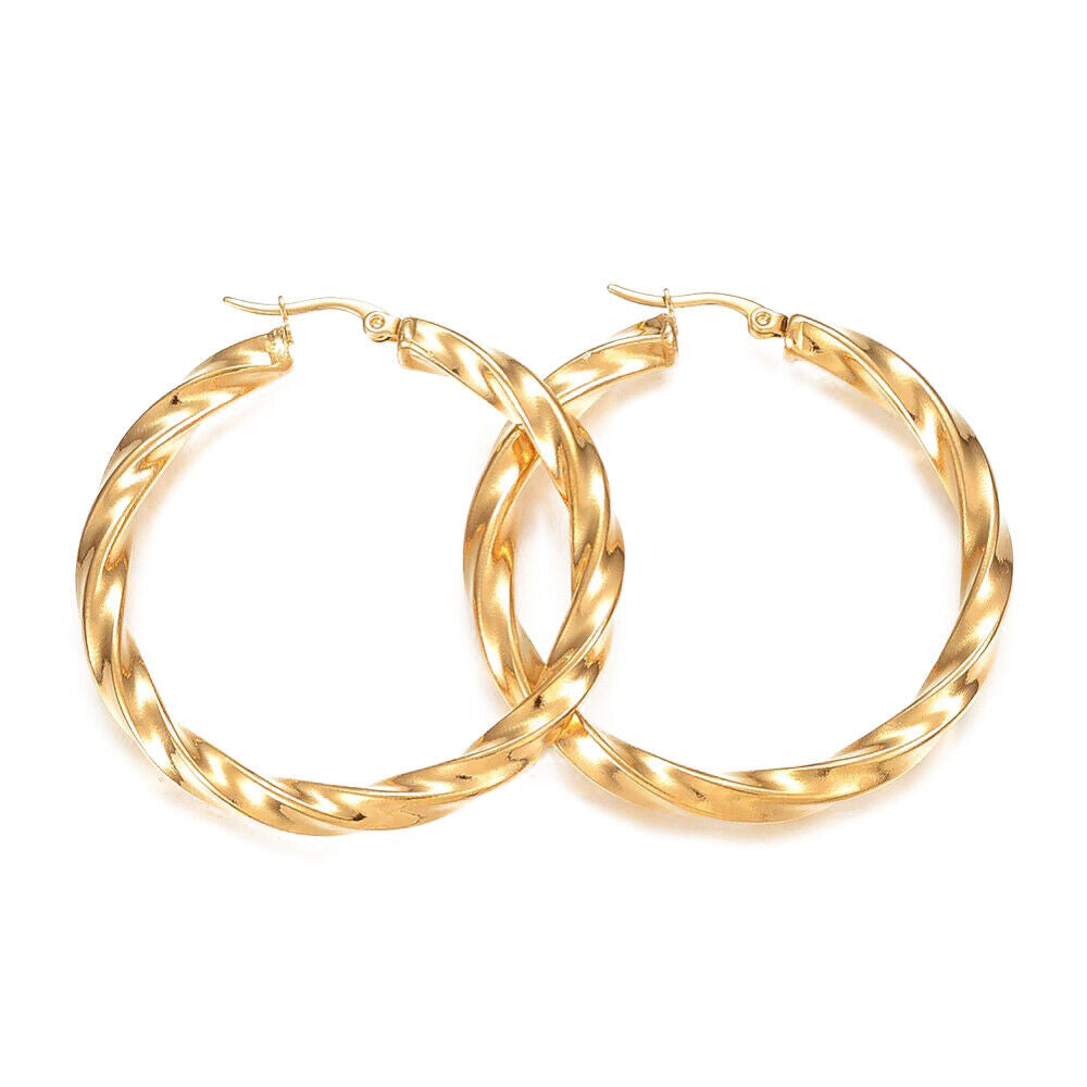 304 Stainless Steel Hoop Earrings Gold 52x49x5mm Pin 1x0.8mm P586