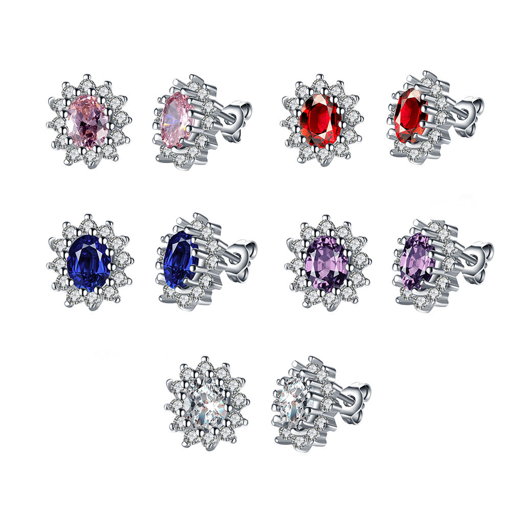 Platinum Plated Colors Earrings Stud AAA Cubic Zirconia Push Back .48" L246
