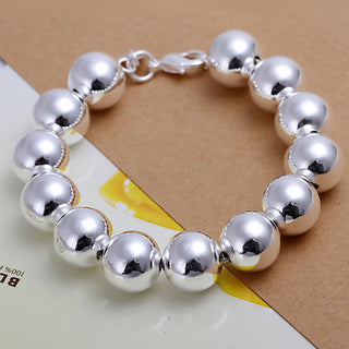 Unisex Sterling Silver Plated Bracelet Beads Balls Size 8 Inches 14MM Lobster L36
