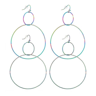 Stainless Steel Dangle Earrings Plastic Ear Nuts Ring Rainbow 75mm 0.6mm Z319