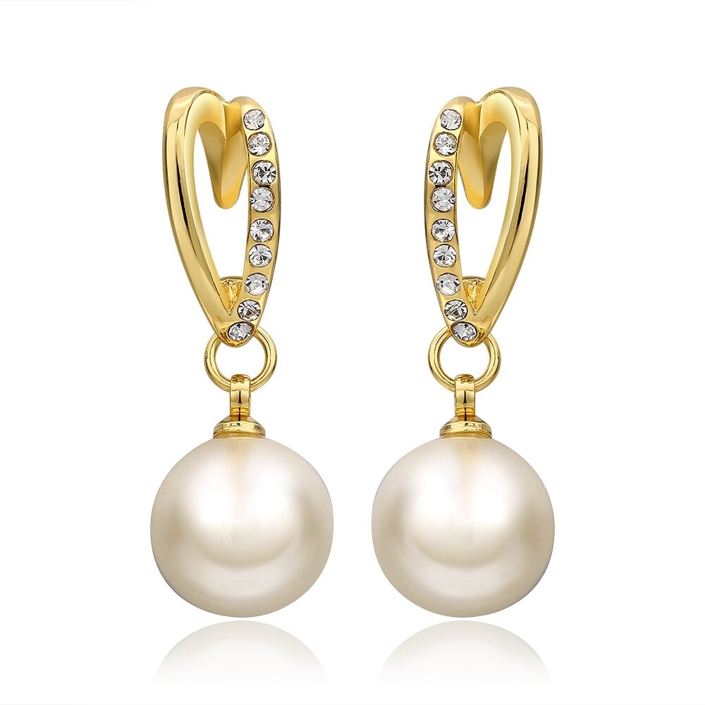 Gold Pearl Stud Drop Zirconia Earrings L105