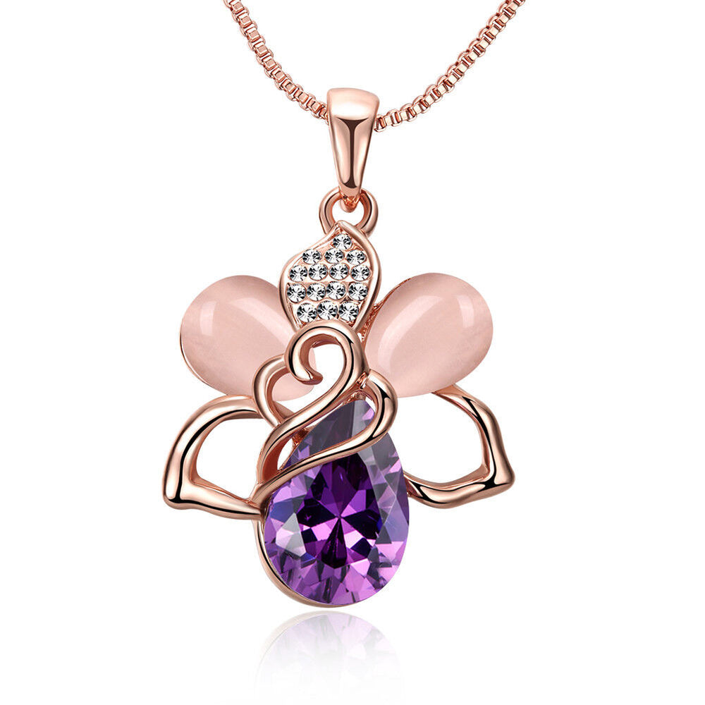 Rose Gold Plated Necklace Pendant Heart AAA Purple 20 Inches 1MM Lobster B146
