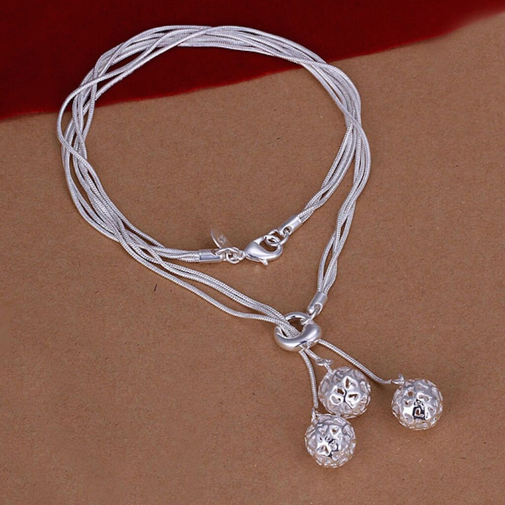 Sterling Silver Plated Necklace Pendant Balls 18 Inches 1MM Lobster B6