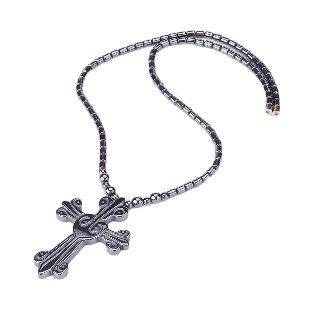 Hematite Non-Magnetic Necklace Unisex Bead Black Cross Magnetic Clasp X58