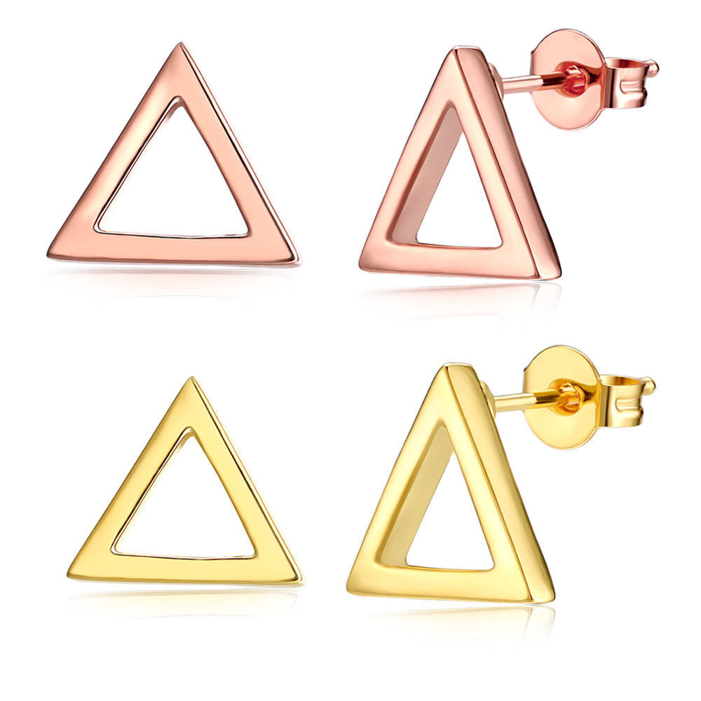 Rose Gold Plated Earrings Triagle Stud Push Back Clasp L514