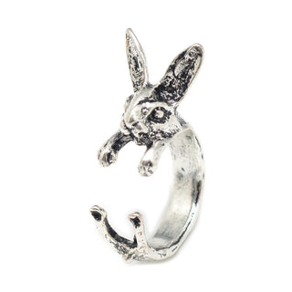 Alloy Cuff Finger Ring Rabbit Antique Silver Size 7 Adjustable 17mm P424
