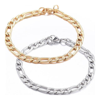 304 Stainless Steel Bracelet Figaro Chains Lobster Clasp Gold 7.8" 6mm A80