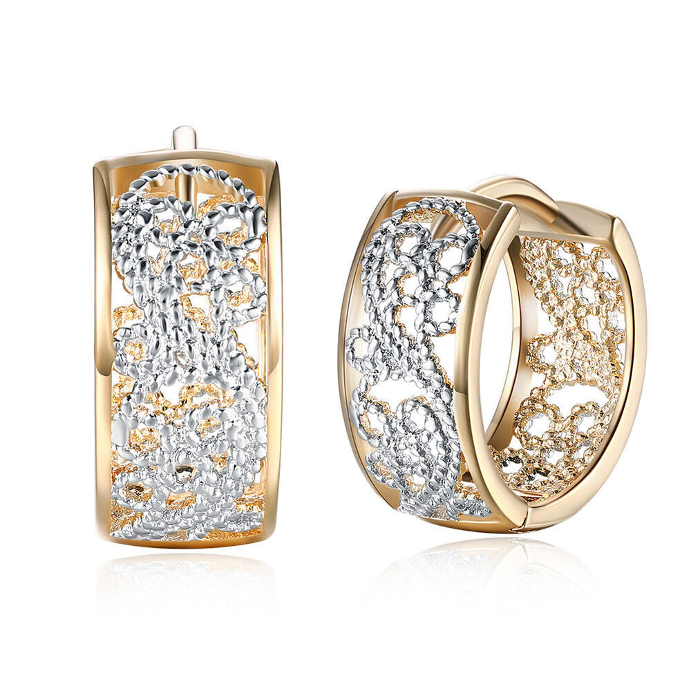 Yellow Gold Plated Earrings Hoop Huggies AAA Zirconia Latch Back Clasp L571