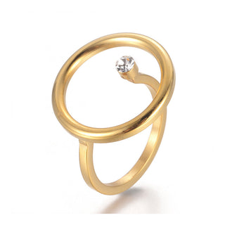 304 Stainless Steel Hollow Finger Rings Rhinestone Round Gold Size 7 17mm A8