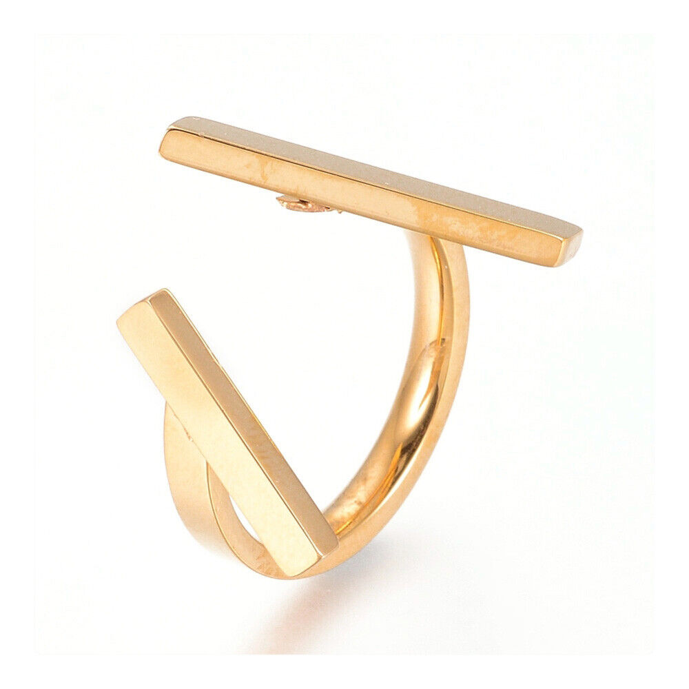 304 Stainless Steel Finger Rings Bar Gold Size 7 17mm A25