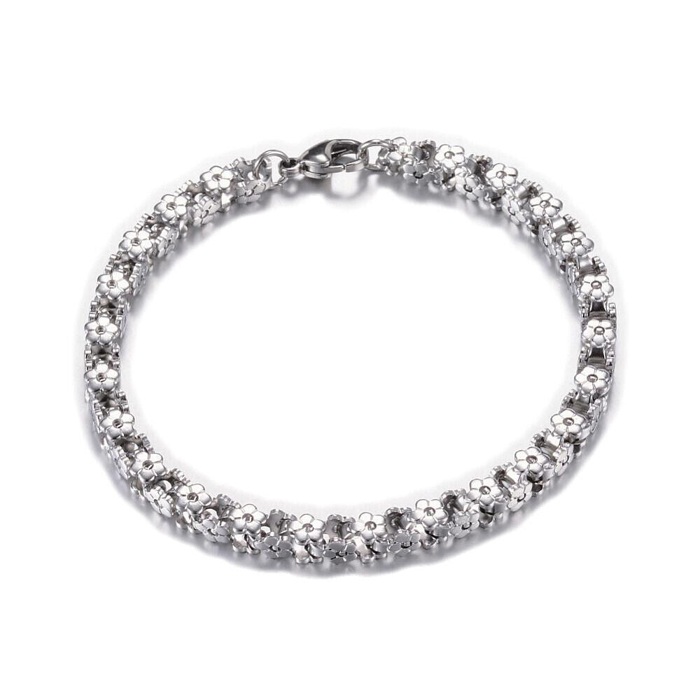 304 Stainless Steel Bracelet Flower Stainless Steel 8-1/4"~9"(210~230mm) P289