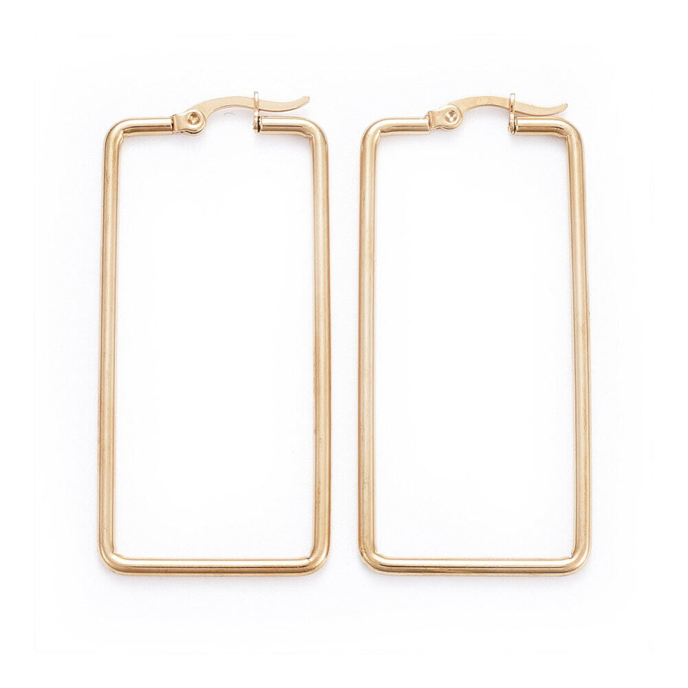 Simple Fashion Stainless Steel Hoop Earrings Geometrical Rectangle Gold A181