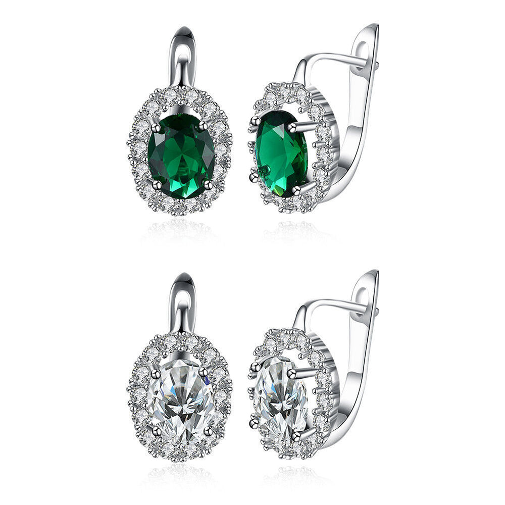 Platinum Plated Earrings Hoop Huggies AAA Zirconia Latch Back Clasp L583