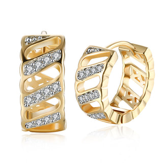 Yellow Gold Plated Earrings Hoop Huggies AAA Zirconia Latch Back Clasp L575