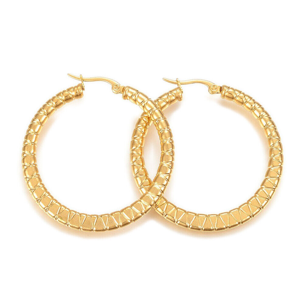 304 Stainless Steel Hoop Earrings Gold 44x43x4mm Pin 1x0.8mm P589