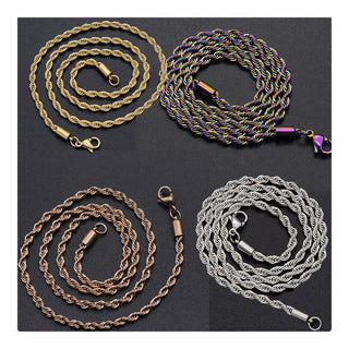 304 Stainless Steel Rope Chain Necklace Lobster Gold 18-26" 3mm A419