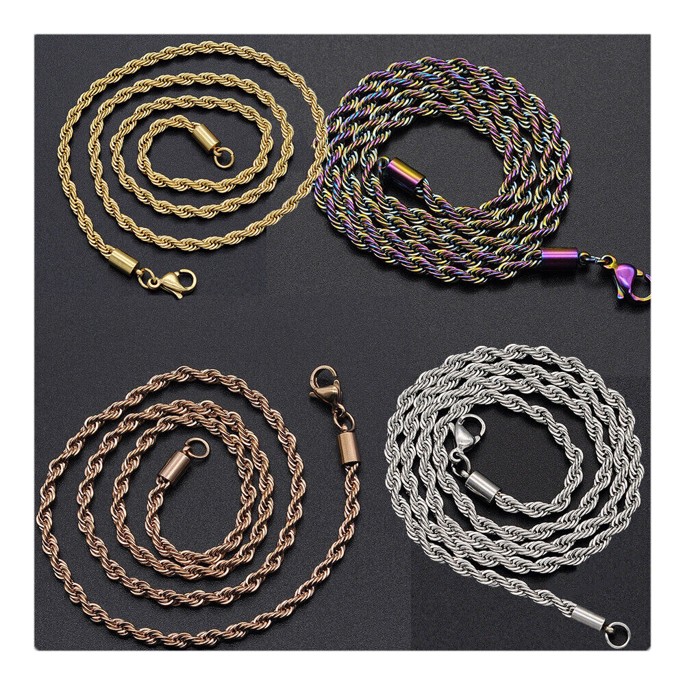 304 Stainless Steel Rope Chain Necklace Lobster Gold 18-26" 3mm A419
