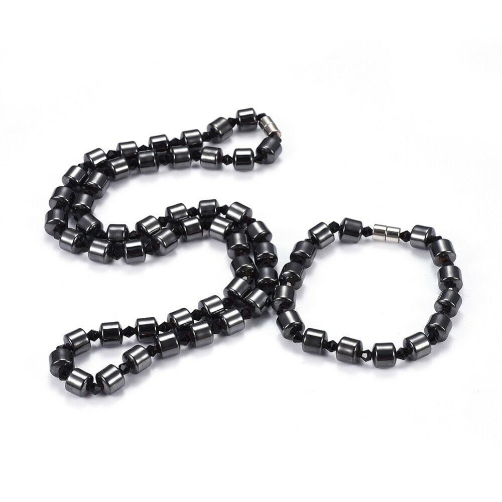 Magnetic Hematite Set Bracelets Necklace Magnetic Clasps 22.6" P690