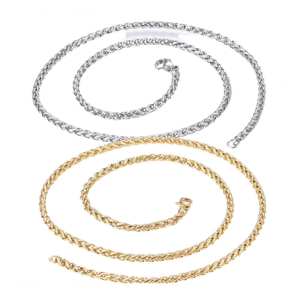 Stainless Steel Wheat Chain Necklaces Lobster Gold 17.7" 19.7" 45cm 3mm Z454