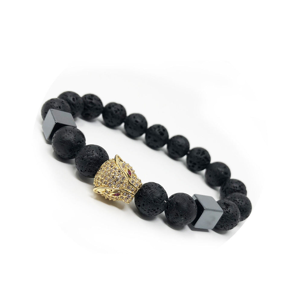Hematite Non-Magnetic Bracelet Unisex Adjustable Size Leopard Head Zirconia X25