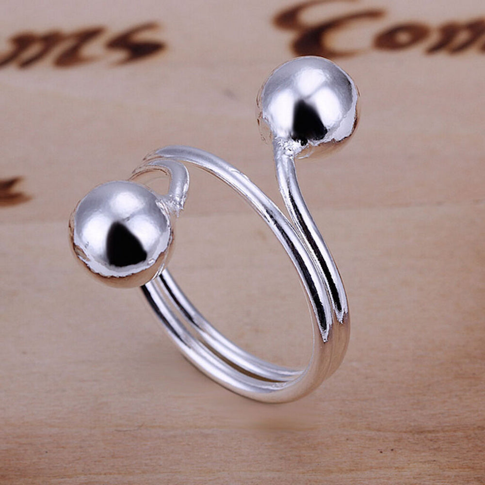 Sterling Silver Plated Balls Beads Band Ring Size 8 B140