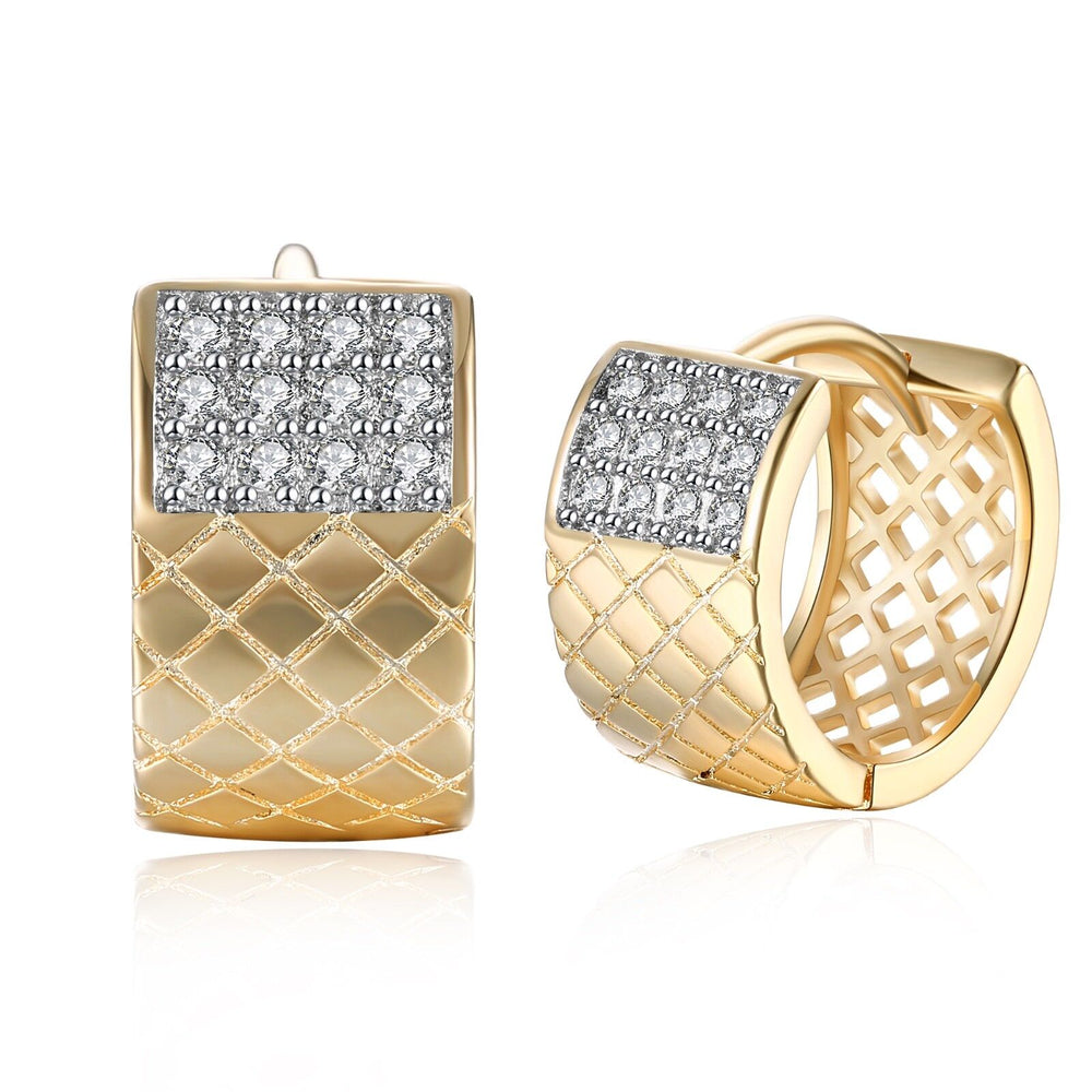 Yellow Gold Plated Earrings Hoop Huggies AAA Zirconia Latch Back Clasp L573
