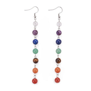 Chakra Mixed Gemstone Dangle Earrings Stainless Steel 117mm 96x8.5mm 0.7mm Z297