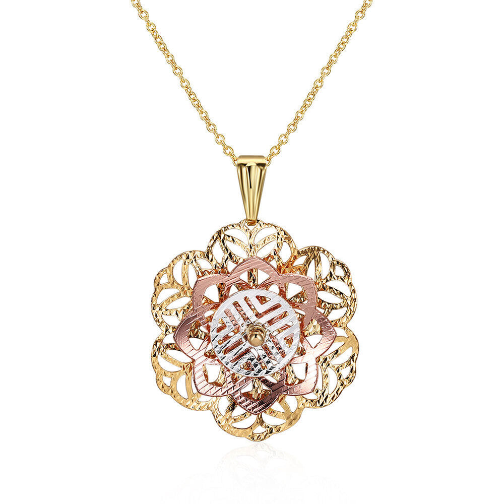 Yellow Rose Gold Plated Necklace Pendant Flower Drop 19 Inches 1MM Lobster B236