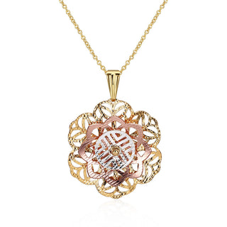 Yellow Rose Gold Plated Necklace Pendant Flower Drop 19 Inches 1MM Lobster B236