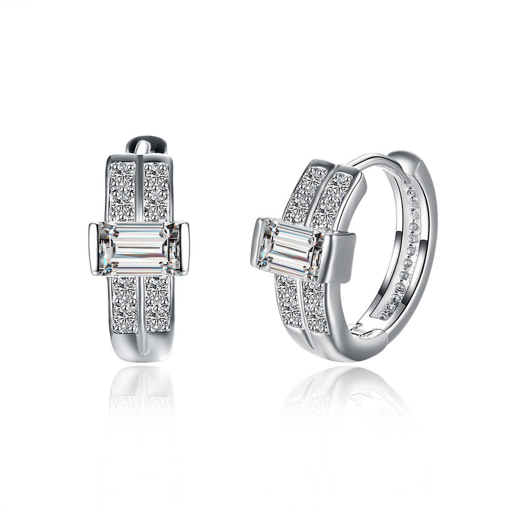 Sterling Silver Plated Earrings Clip On AAA Zirconia Push Back .68" L416