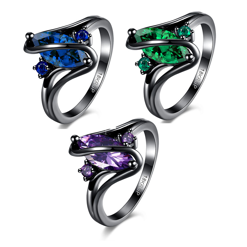 Gold Plated Black Gunmetal P Fashion Ring AAA Zirconia Women B320