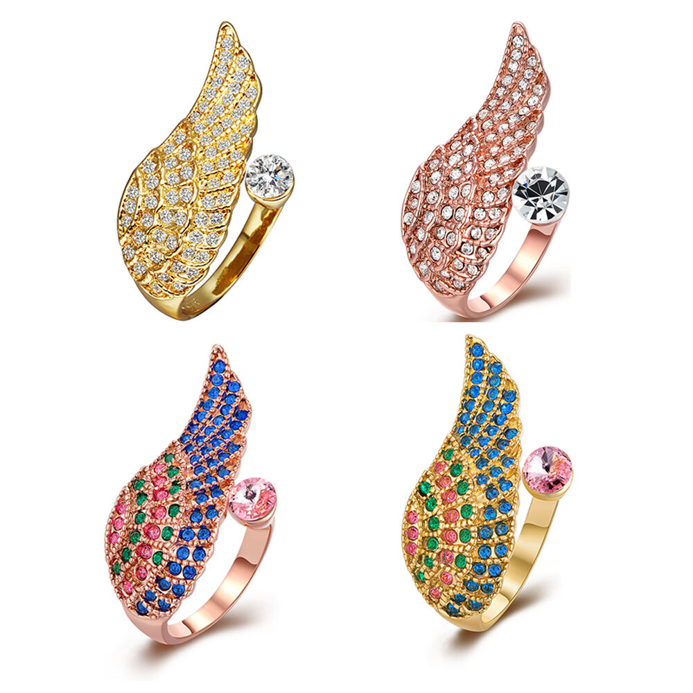 Rose Gold Plated Cocktail Ring AAA Zirconia Women Wing B282