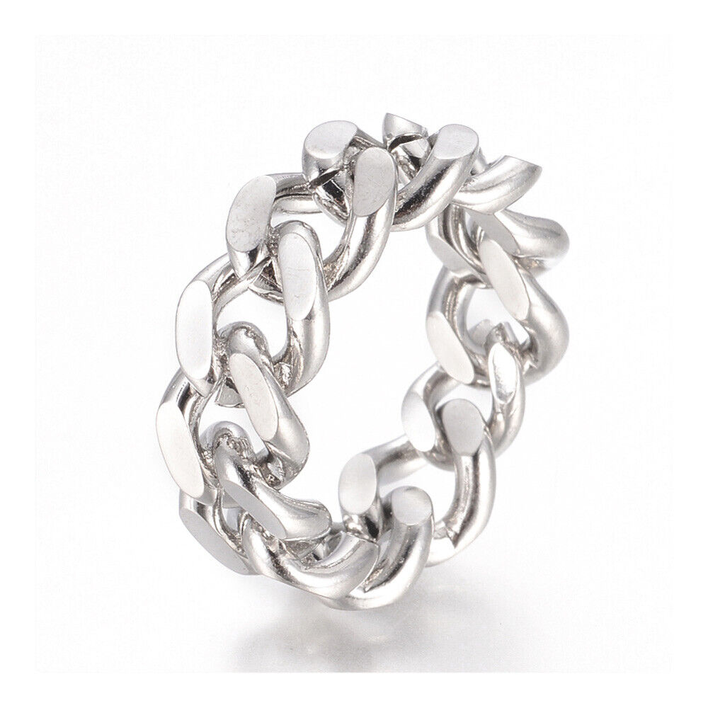 Stainless Steel Rings Curb Chain Ring Wide Rings Silver Size 7 17mm 9mm A46