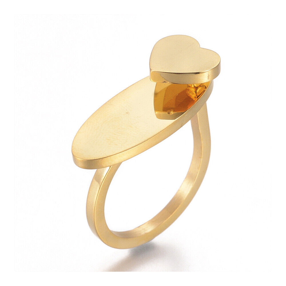 304 Stainless Steel Finger Rings Heart Oval Gold Size 7 17mm A12