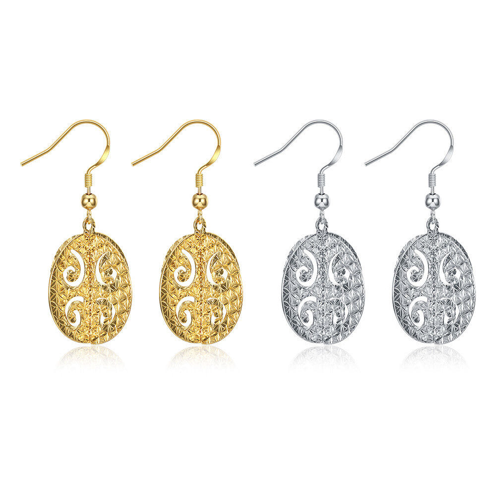Yellow Gold Platinum Plated Earrings Drop Dangle Fish Hook Clasp L646