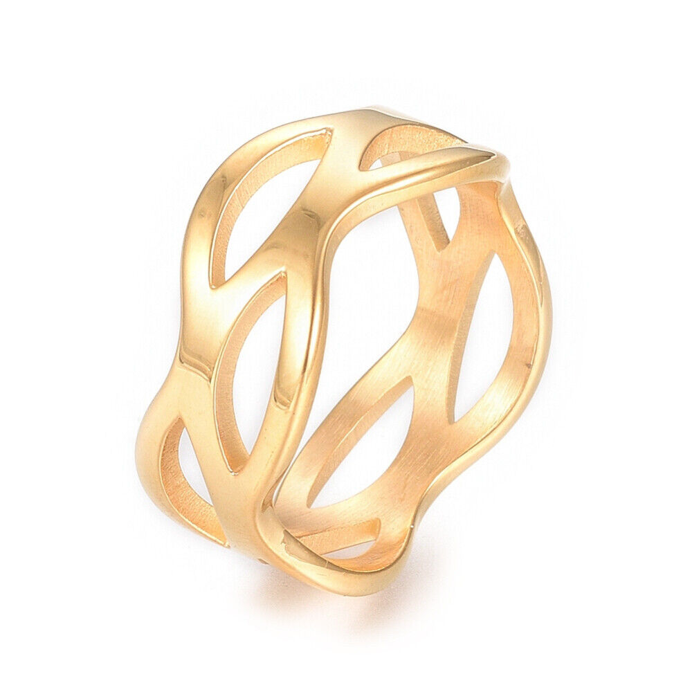 304 Stainless Steel Ring Wide Band Rings Hollow Gold Size 5~8 15~18mm Z685