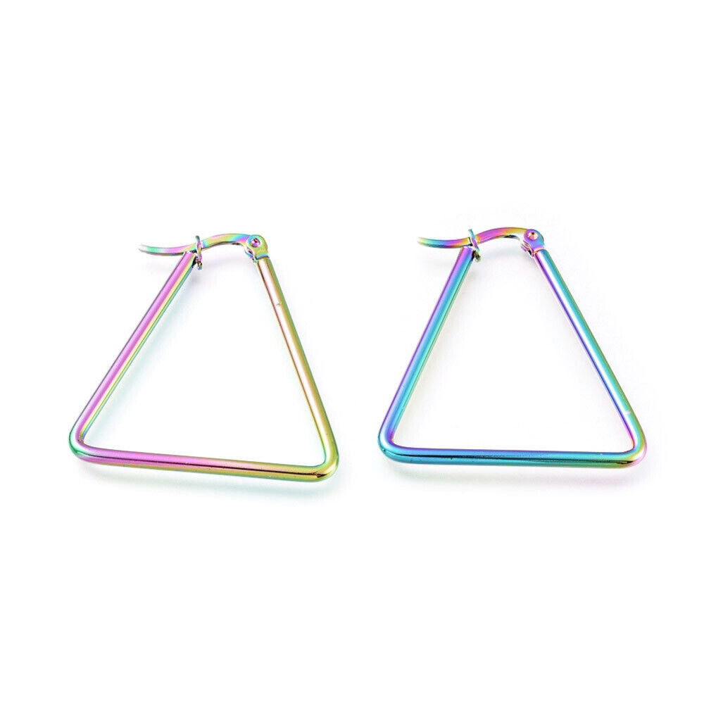Stainless Steel Hoop Earrings Hypoallergenic Triangle Rainbow 0.8mm Z261