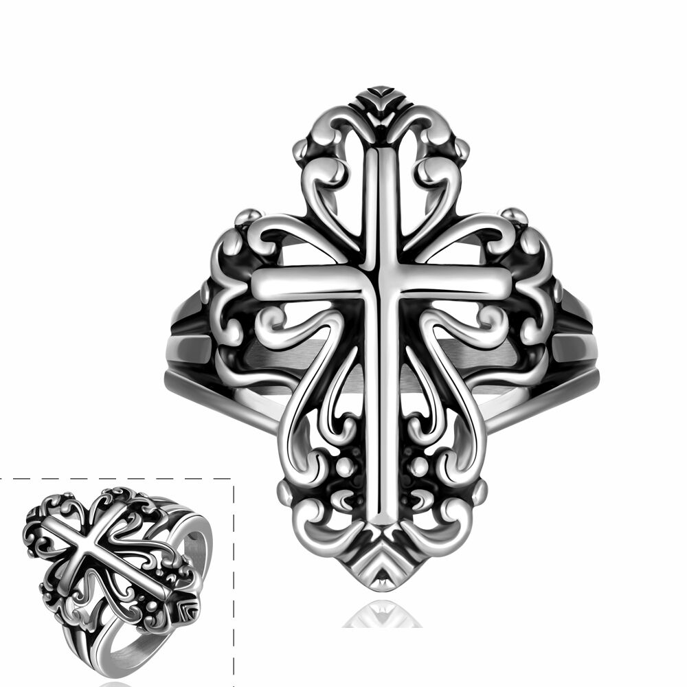 Stainless Steel Antique Gothic Biker Tribal Ring Black Men's Unisex Cross B172