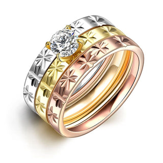 Stainless Steel Band Wedding Set Ring AAA Zirconia Women B435